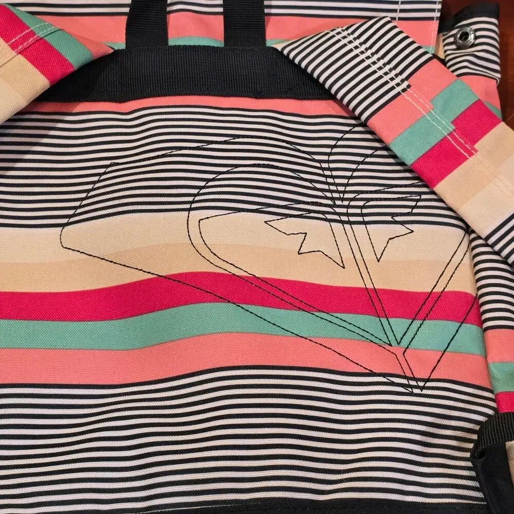 Roxy Retro Multicolor Striped Canvas Backpack ┃Boho Coastal Surfercore Flap Top